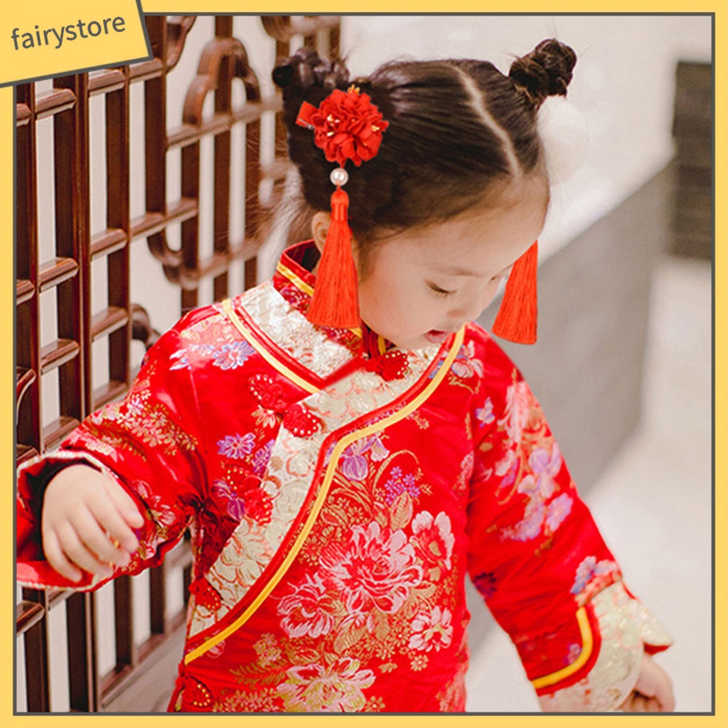 1 Bộ Kẹp Tóc Đính Ngọc Trai Giả Siêu Nhẹ Phong Cách Trung Hoa Dành Cho Bé Gái