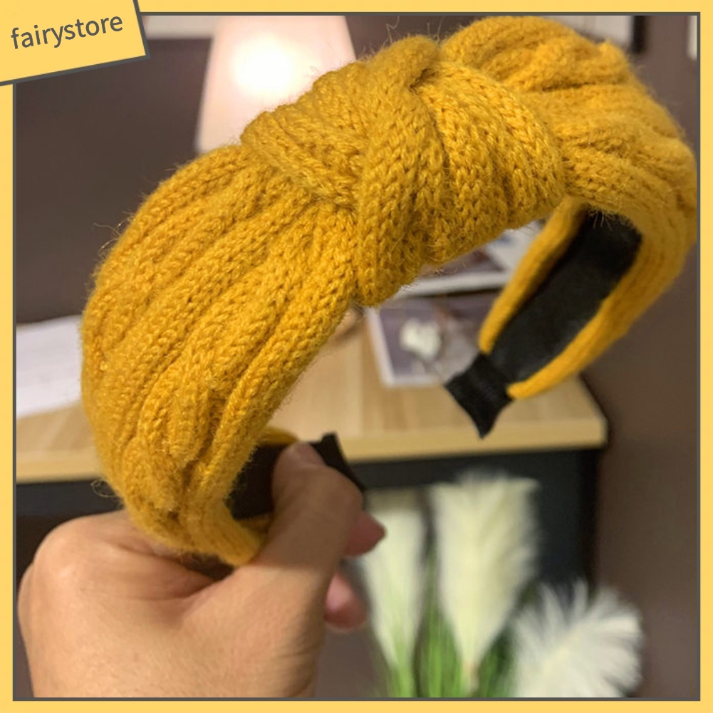 Băng Đô Cài Tóc Dệt Kim Thắt Nút Màu Trơn Thời Trang Thu Đông Cho Nữ