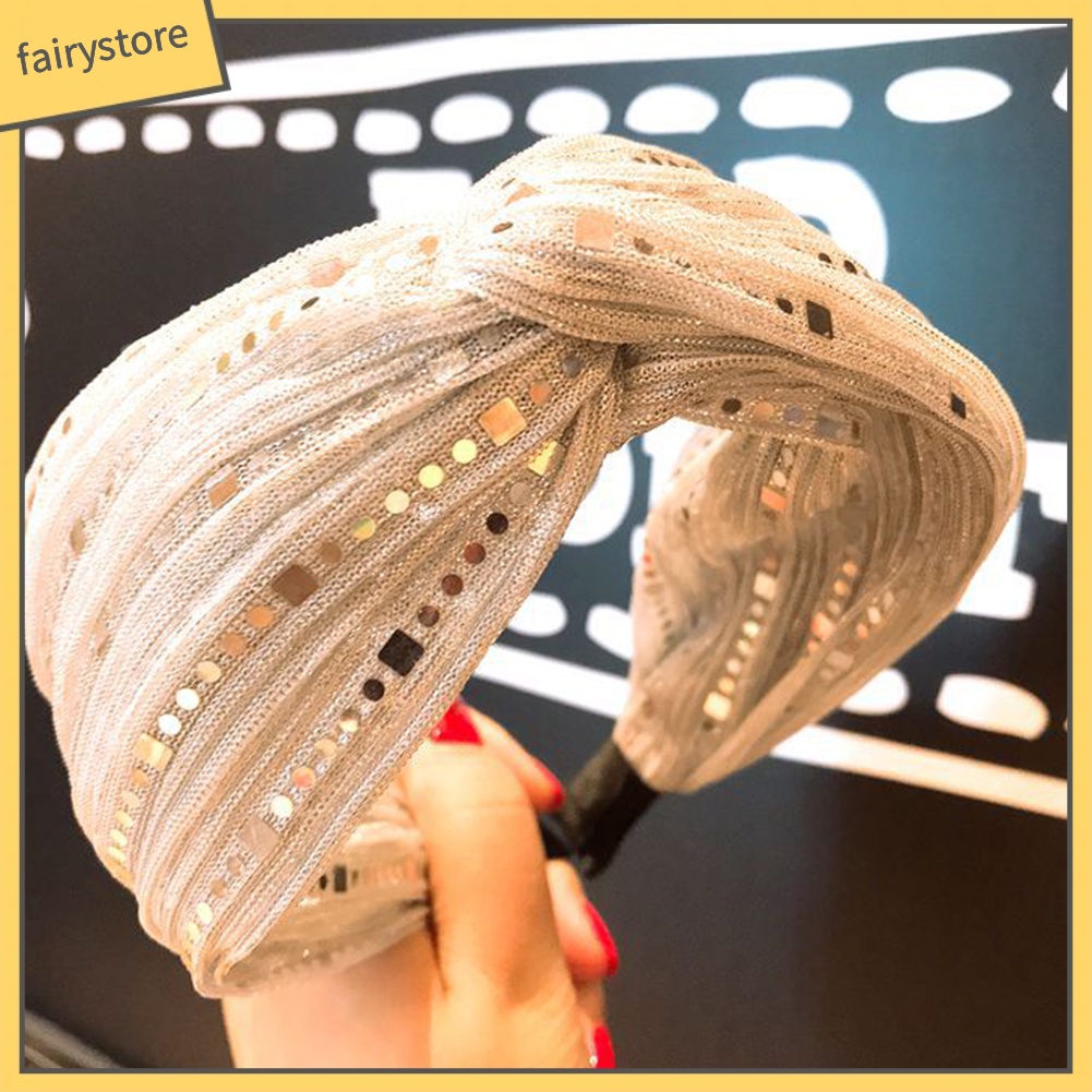 Băng Đô Cài Tóc Bản To Đính Sequin Lấp Lánh Phong Cách Vintage Cho Nữ