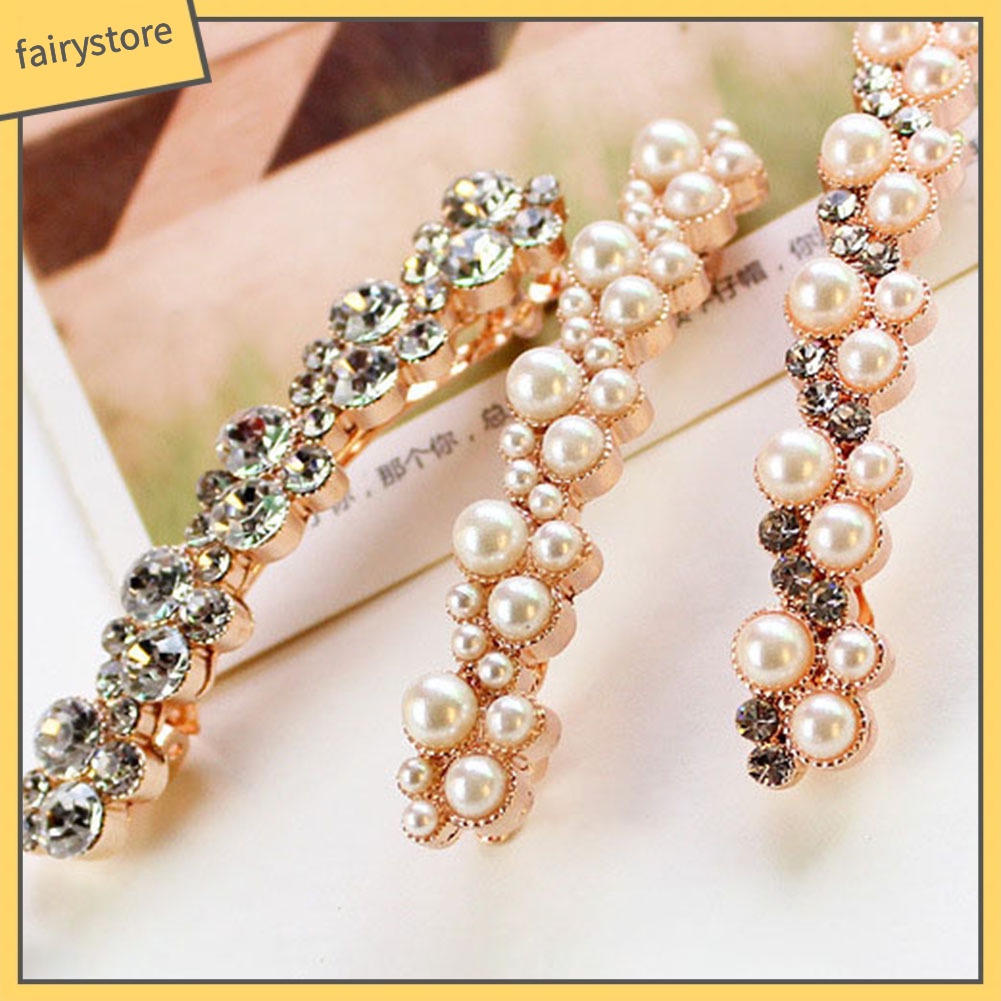 Kẹp Tóc Đính Đá Và Ngọc Trai Giả Thời Trang Thanh Lịch Dành Cho Nữ