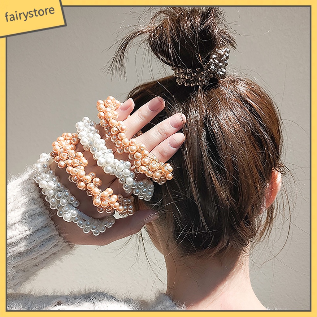 Dây Cột Tóc Co Giãn Đính Ngọc Trai Giả Trang Trí Dành Cho Nữ Mặc Hàng Ngày