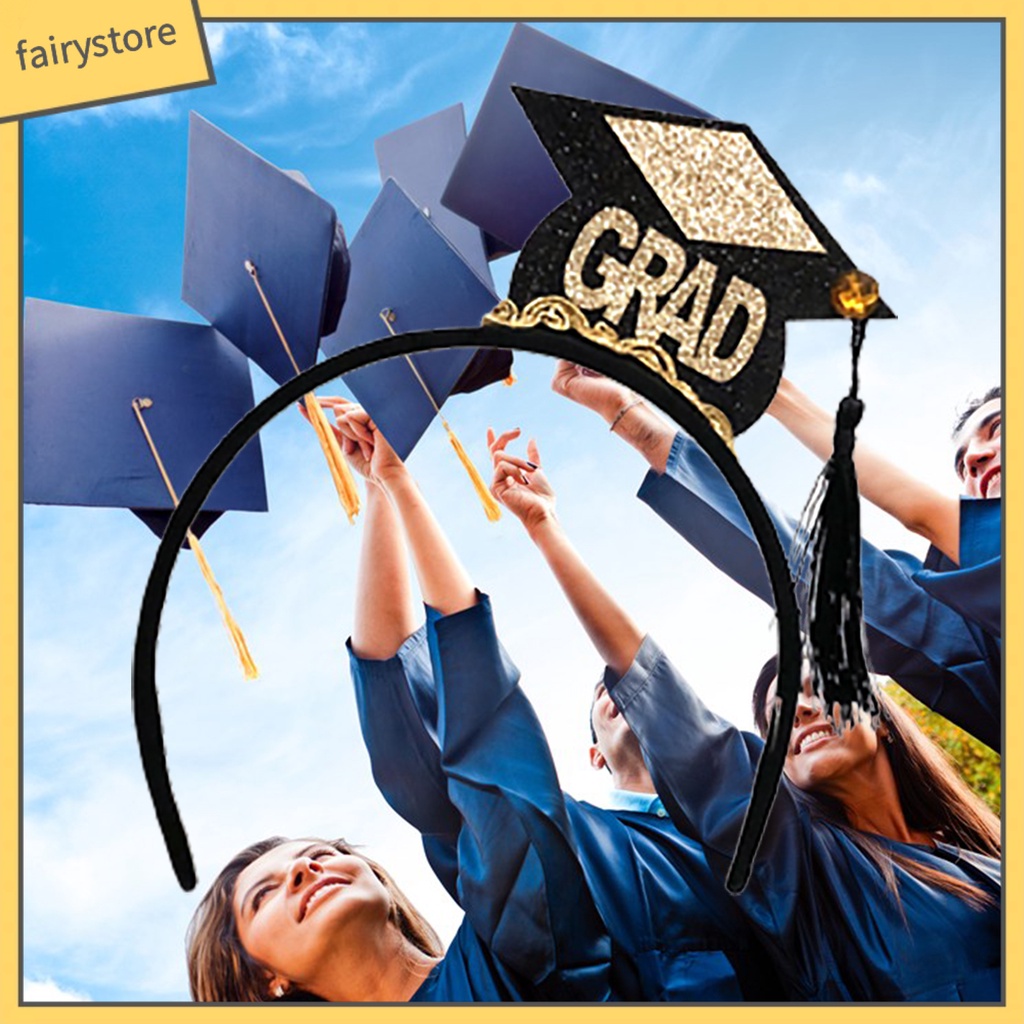 Băng Đô Cài Tóc Bằng Vải Nỉ Chống Trượt Họa Tiết Nón Tốt Nghiệp Cho Nữ