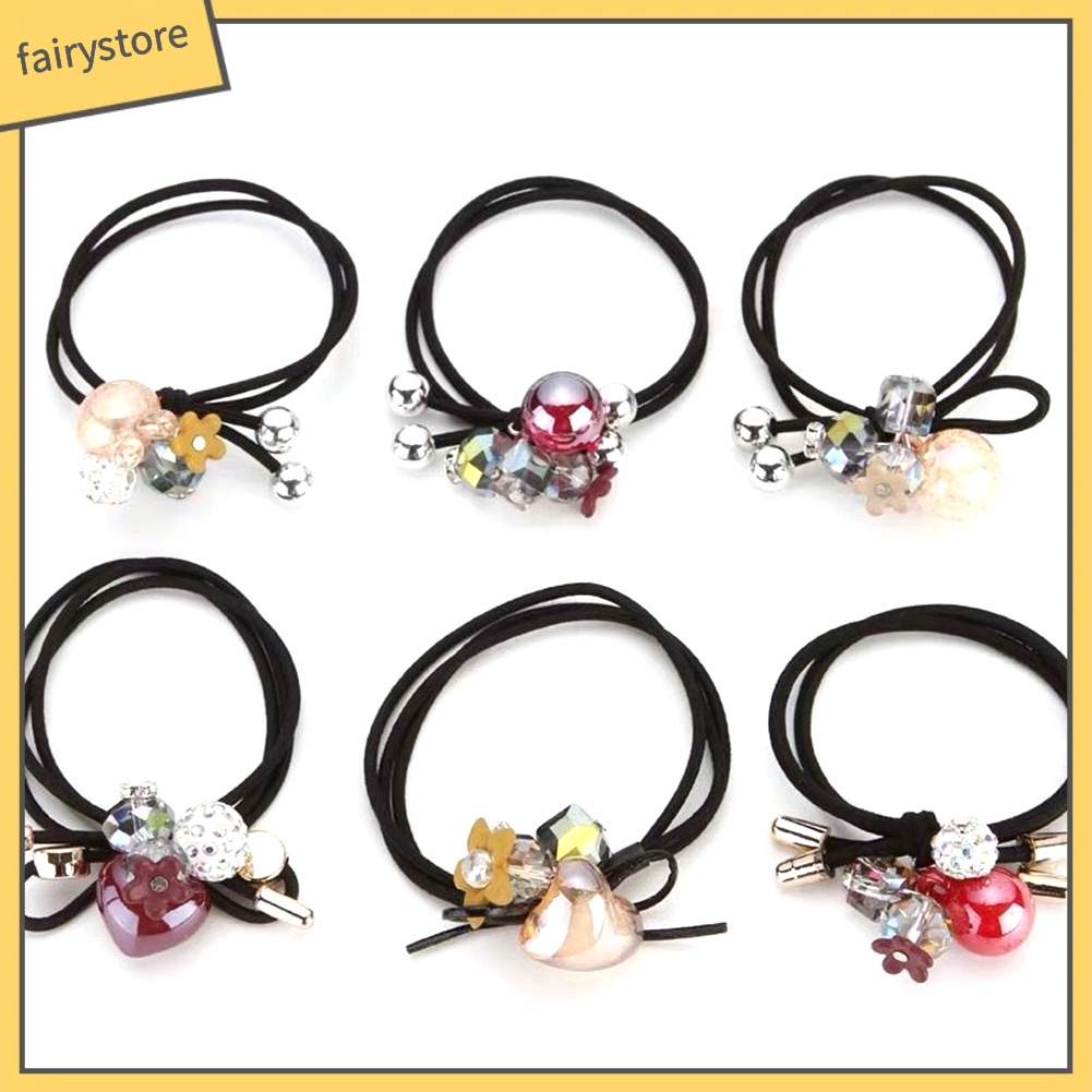 Set 6 Dây Cột Tóc Co Giãn Đính Đá Thời Trang Cho Nữ