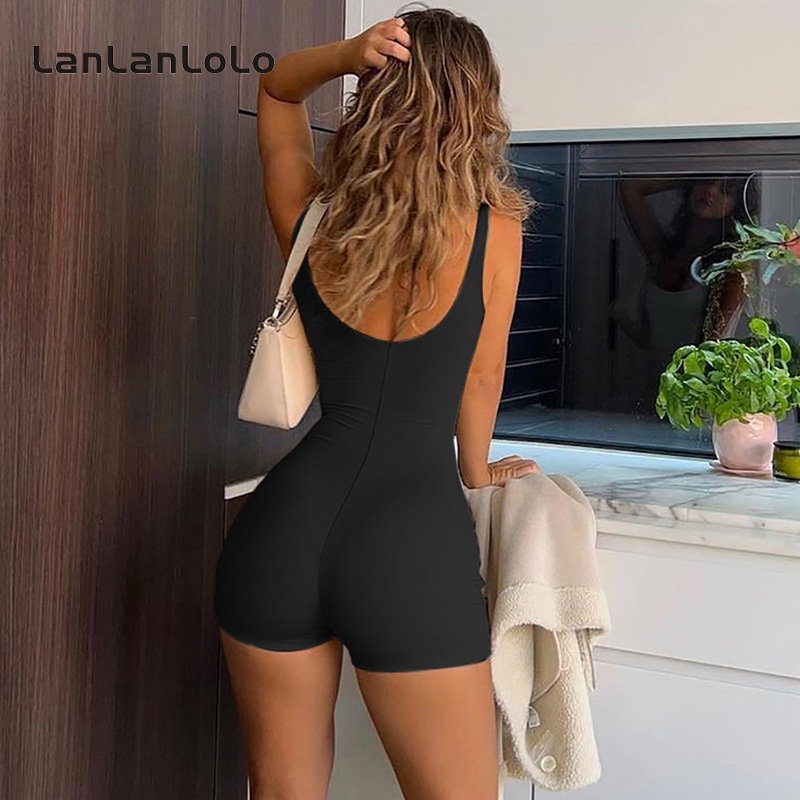 Jumpsuit Cổ Vuông Hở Lưng Màu Trơn Đơn Giản Thoải Mái Thời Trang Cho Nữ 2023