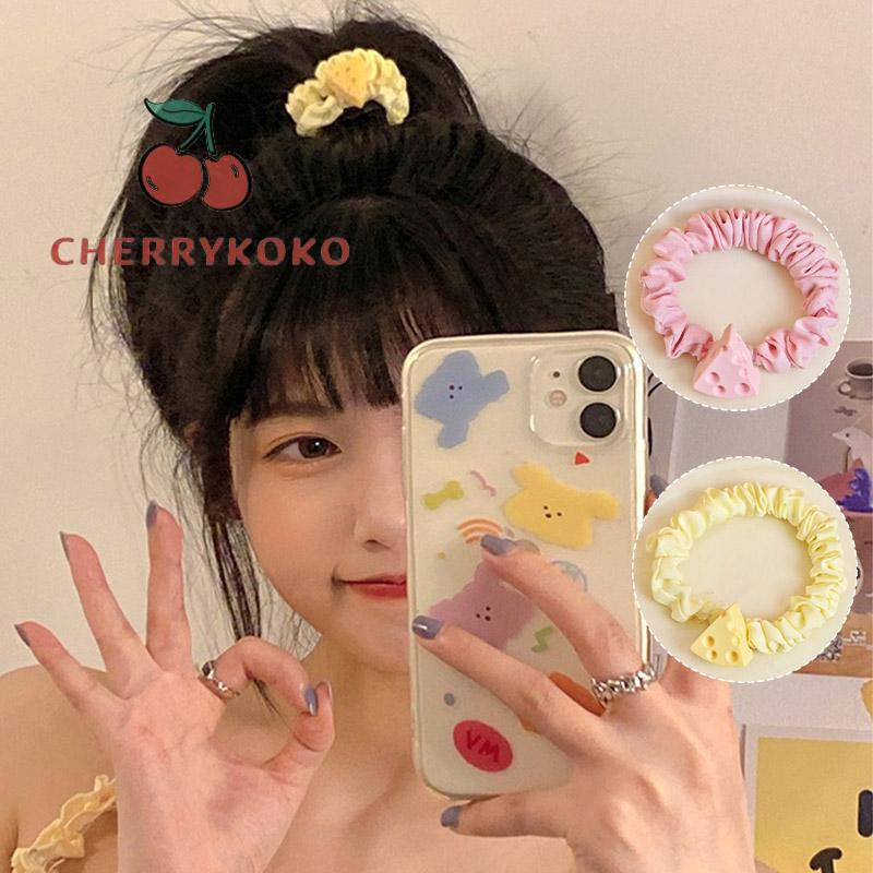 🍒🍒CHERRYKOKO Dây Cột Tóc Cỡ Lớn Họa Tiết Hoạt Hình Phô Mai Dễ Thương Cho Nữ