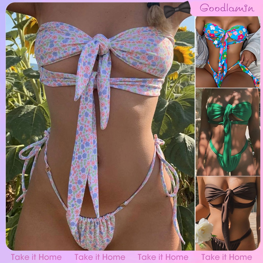 Bộ Bikini 2 Mảnh Họa Tiết Hoa Quyến Rũ Cho Nữ