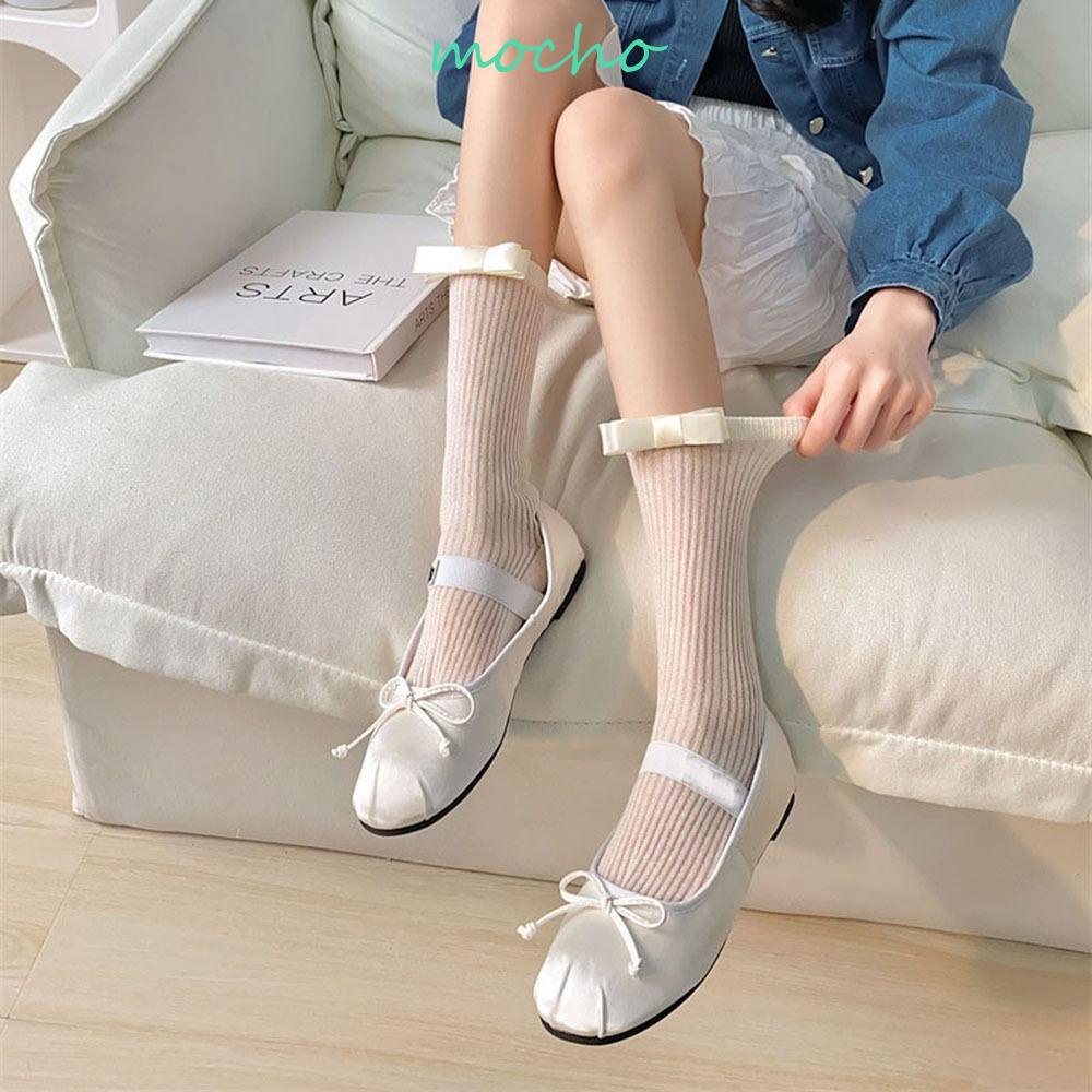 Vớ Đính Nơ Họa Tiết Kẻ Sọc Đơn Giản Phong Cách Lolita Cho Nữ