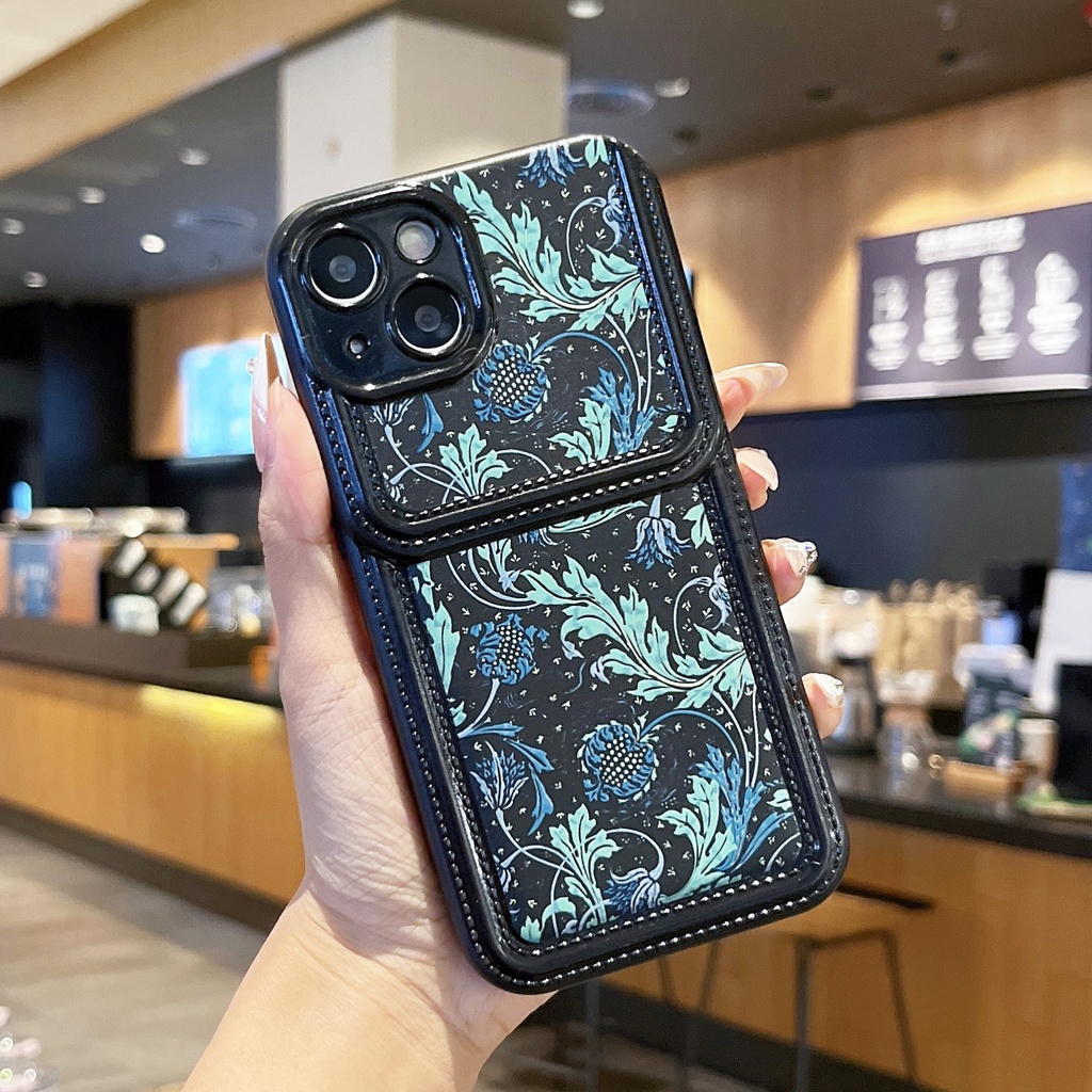 Ốp Điện Thoại TPU Silicon Mềm Chống Sốc In Họa Tiết Hoa Có Ngăn Đựng Thẻ Bảo Vệ Ống Kính Máy Ảnh Cho iPhone 14 13 12 11 PRO MAX