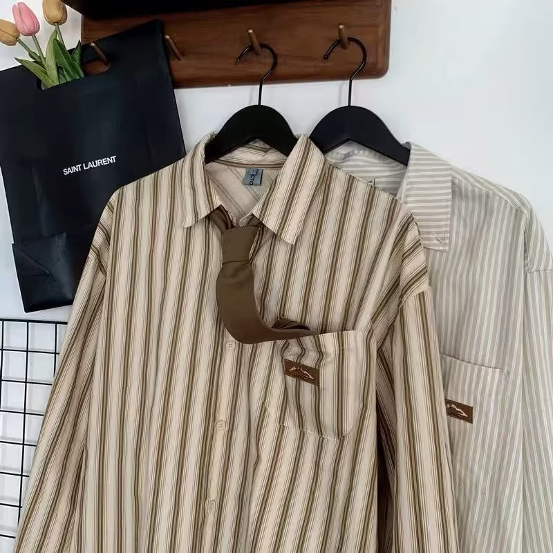 Áo Sơ Mi Tay Dài Kẻ Sọc Phong Cách Đường Phố Nhật Bản Thời Trang Mùa Thu Mới Cho Nam