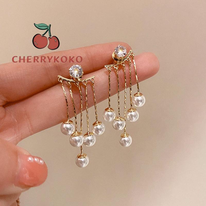 🍒🍒CHERRYKOKO Khuyên Tai Bạc 925 Đính Ngọc Trai Tua Rua Phong Cách Hàn Quốc Thời Trang