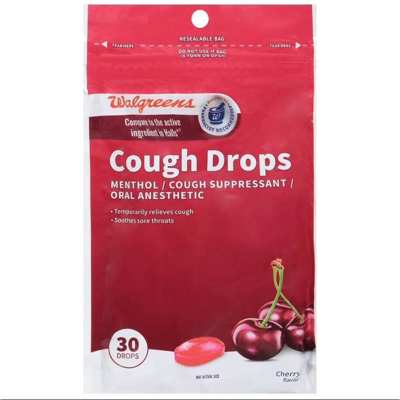 [Chính hãng] Kẹo ngậm the Walgreens Cough Drops hương chanh mật ong - 30 viên