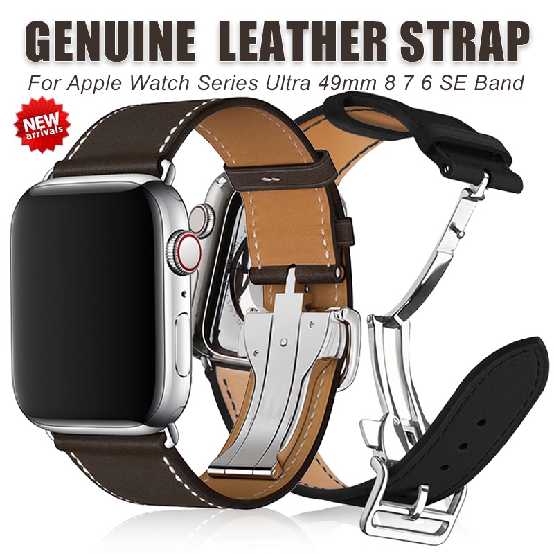Dây Đeo Bằng Da Bò Thật Cho Đồng Hồ Thông Minh Apple Watch Ulta 49mm i Watch 8 7 6 SE 5 4 45mm 44mm 42mm 41mm 40mm 38mm