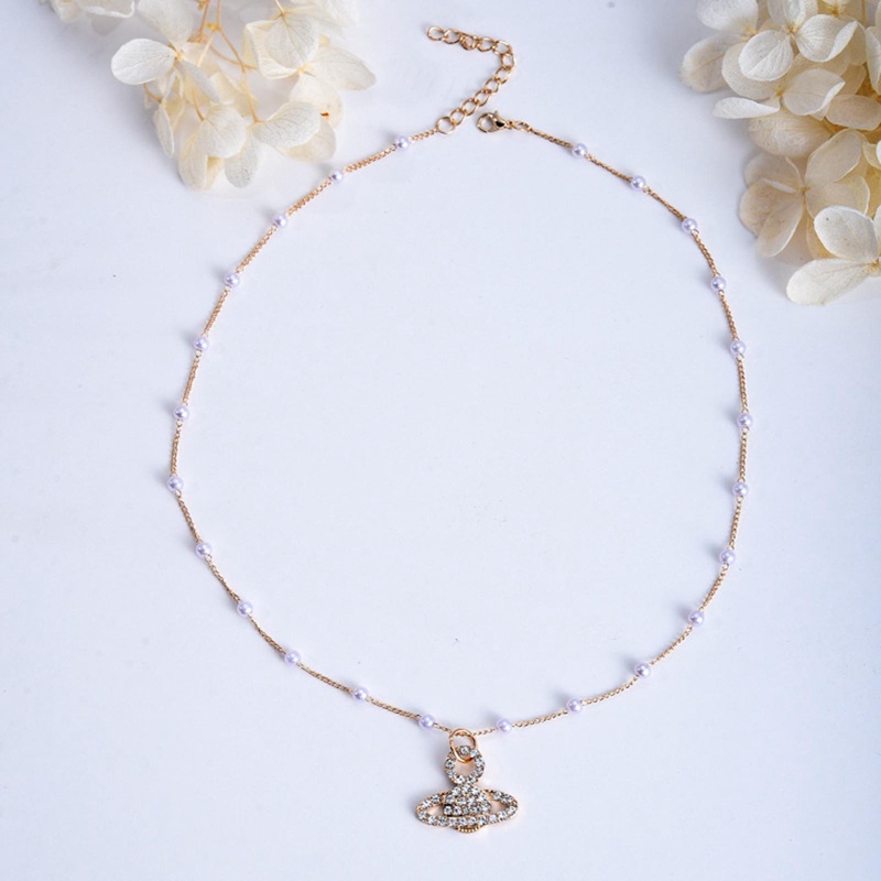 Ygt Vòng cổ Đính Đá Zircon Ngọc Trai Mặt Hình Hành Tinh Cổ Điển Cho Nữ