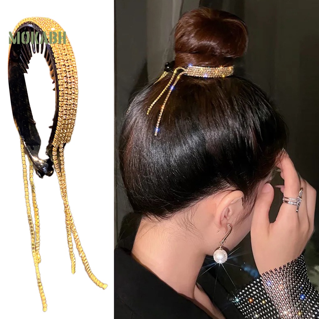 [Mok Abh] Kẹp Tóc Đuôi Ngựa Đính Kim Cương Giả Lấp Lánh Chống Trượt Phong Cách Hàn Quốc