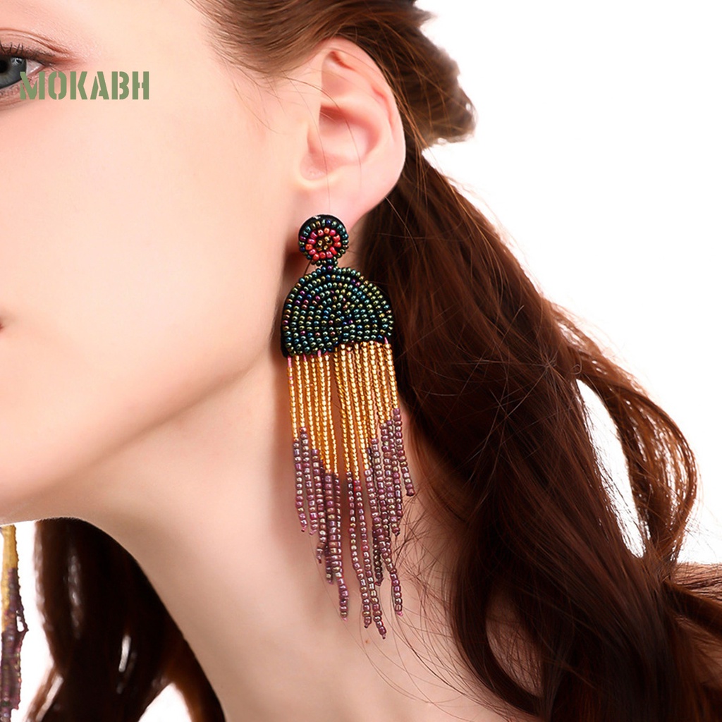 1 Cặp Bông Tai Dạng Chuỗi Hạt Nhiều Màu Sắc Phong Cách Vintage