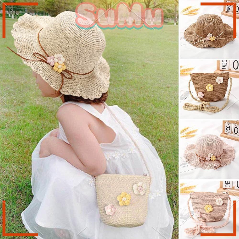 SUMU Mũ Cói Chống Nắng Ngoài Trời In Hoạ Tiết Hoạt Hình Xinh Xắn Dành Cho Bé