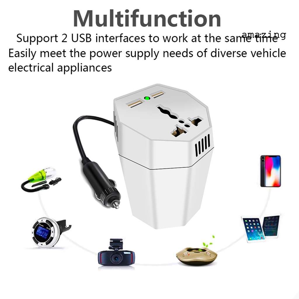 Bộ Chuyển Đổi Nguồn Điện AC USB Kép Thông Dụng Cho Xe Hơi DC 12V Sang 110V AC / Máy Tính Bảng