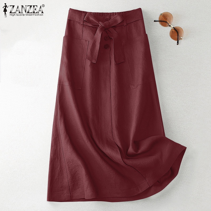 Zanzea Chân Váy Cotton Lưng Cao Có Túi Bên Hông Thời Trang Hàn Quốc Cho Nữ