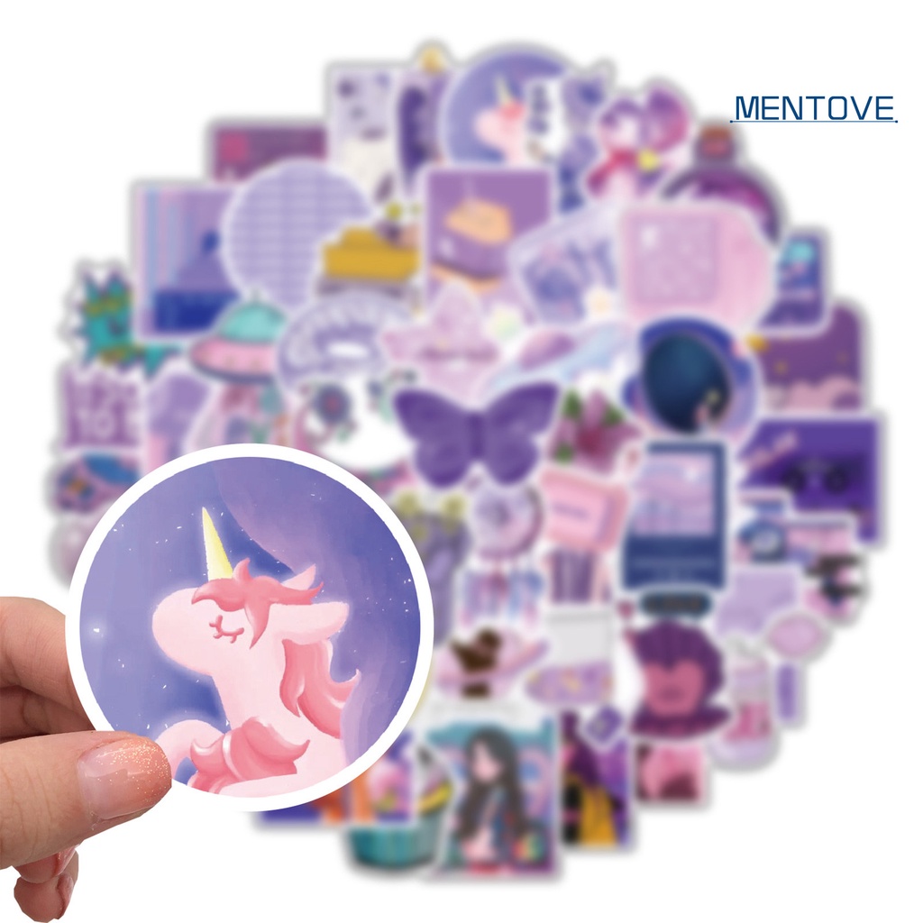 Set 50 Nhãn Dán Hoạt Hình Màu Tím Lãng Mạn Chống Thấm Nước Trang Trí Vali / Laptop / Chai Nước / Tiệc Tùng DIY