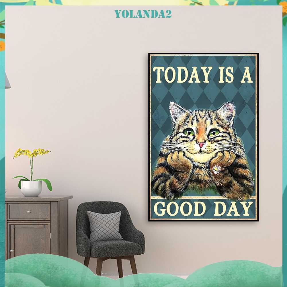 Tranh Đính Đá Kim Cương Toàn Bộ 5D DIY Hình Vẽ Mèo Và Chữ Trang Trí Nhà Cửa