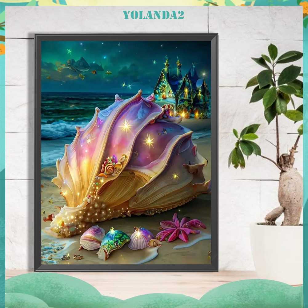 Bộ Tranh Đính Đá 5D Họa Tiết Vỏ Sò Độc Đáo DIY Dùng Trang Trí Nhà Cửa
