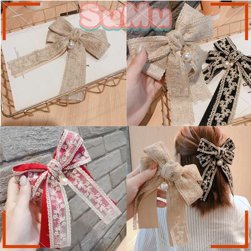 Bộ 2 Kẹp Tóc Nơ Lớn Bằng Vải Ren Trang Trí Mới Dành Cho Bạn Nữ