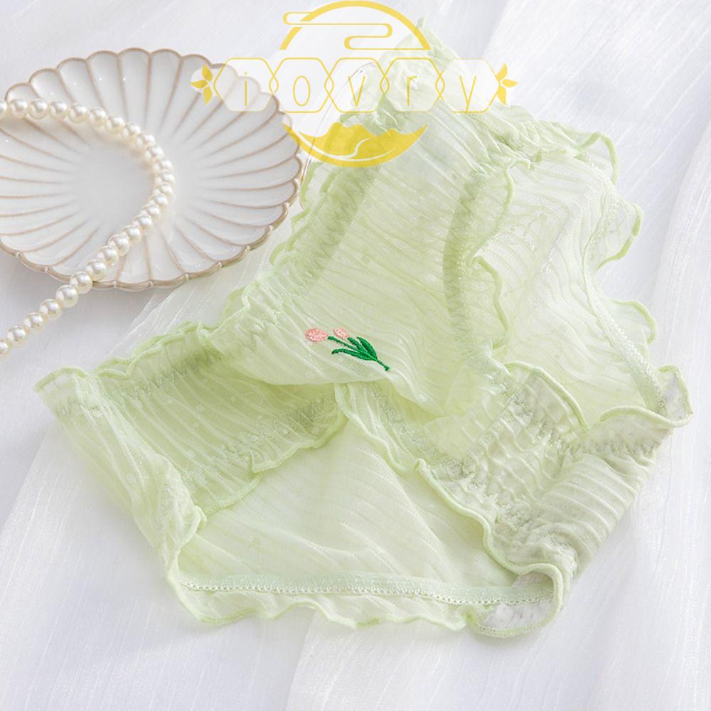 Quần Lót Cotton Lưới Xuyên Thấu Co Giãn Phối Ren Màu Trơn Họa Tiết Kẻ Sọc Phong Cách Hàn Quốc