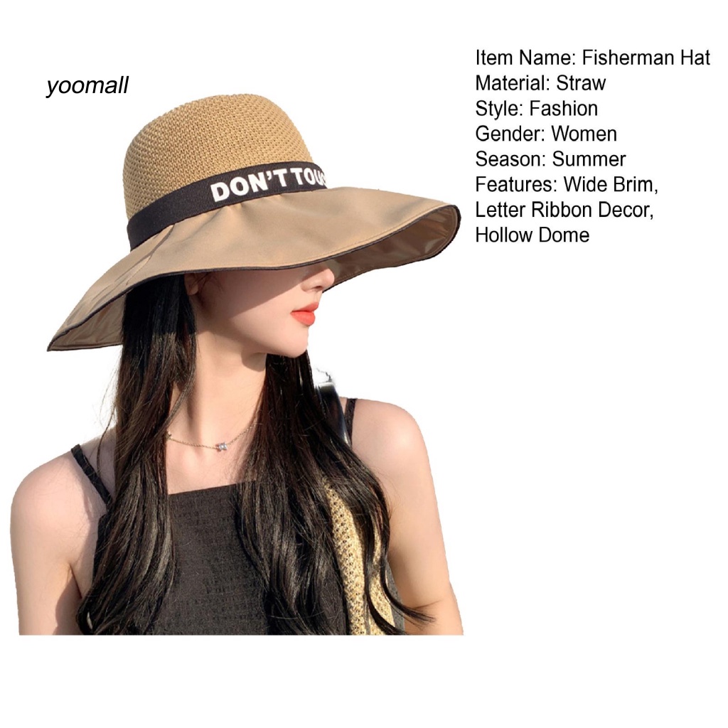 Mũ Tai Bèo Rộng Vành Chống Nắng Phối Ruy Băng In Chữ Thời Trang Mùa Hè Cho Nữ