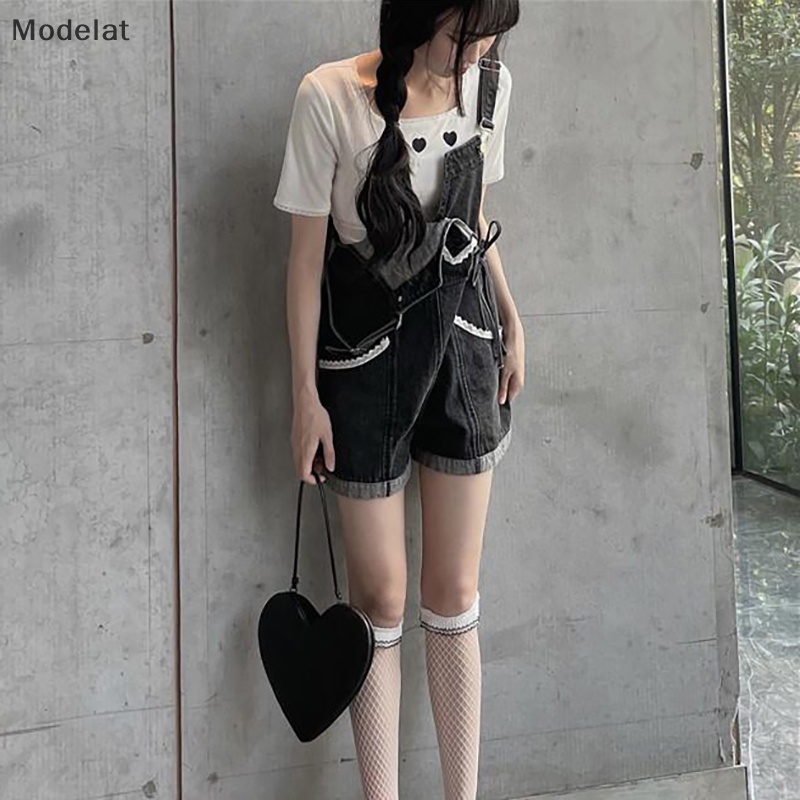 Mfc Quần Yếm Denim Lưng Cao Dáng Rộng Cột Dây Phong Cách Lolita Đáng Yêu Cho Nữ