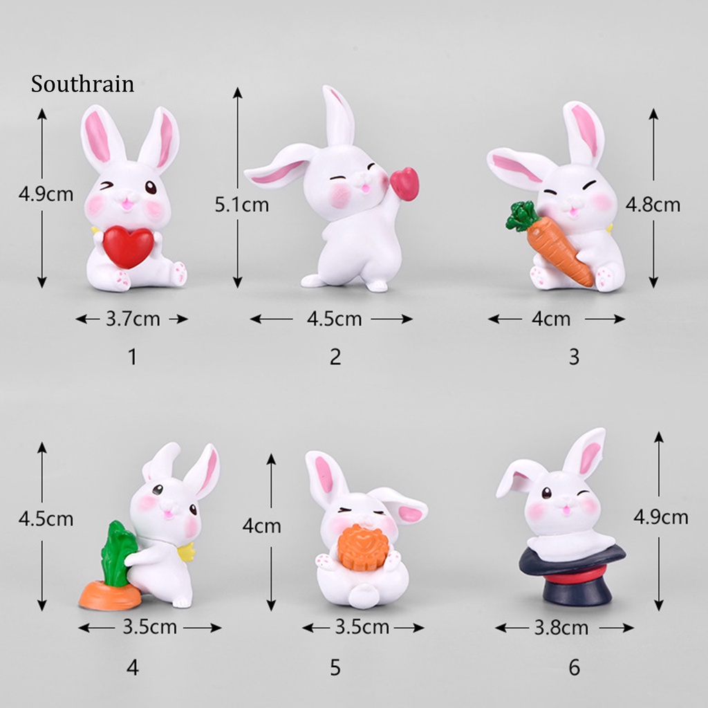 Set 6 Tượng Thỏ Mini Dễ Thương Dùng Để Trang Trí Vườn