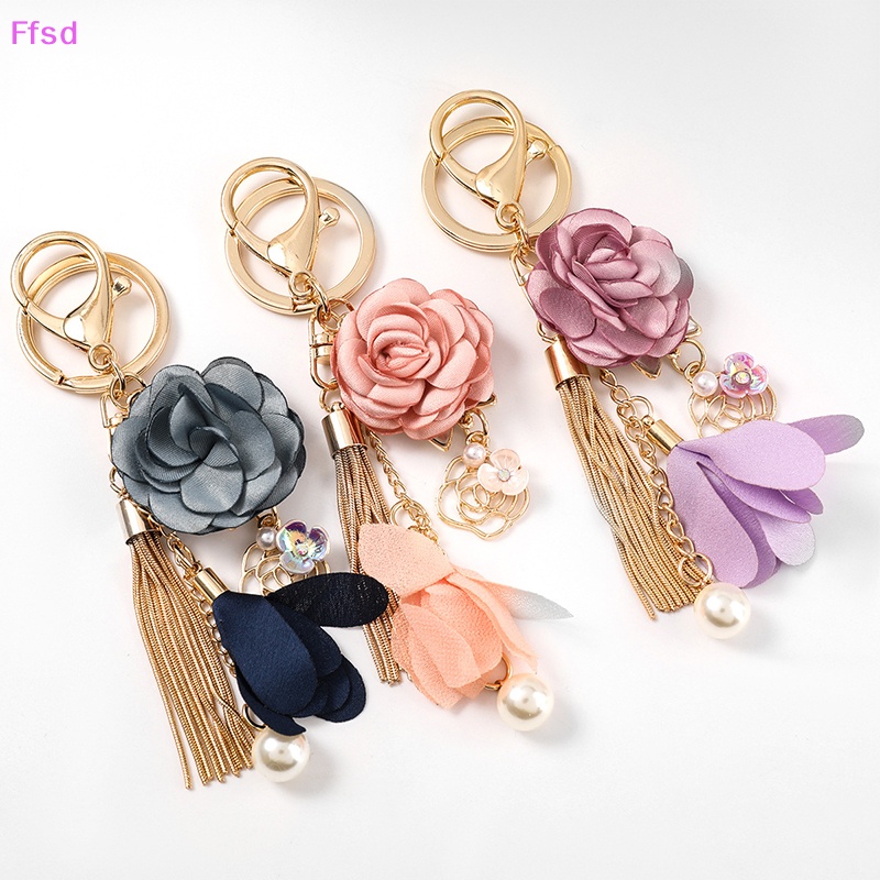 {Ffsd} Móc Chìa Khóa Xe Hơi Dạng Tua Rua Đính Hoa Vải Màu Hồng Thời Trang Nữ Tính Thích Hợp Làm Quà Tặng Tiệc Tùng * Bán Chạy