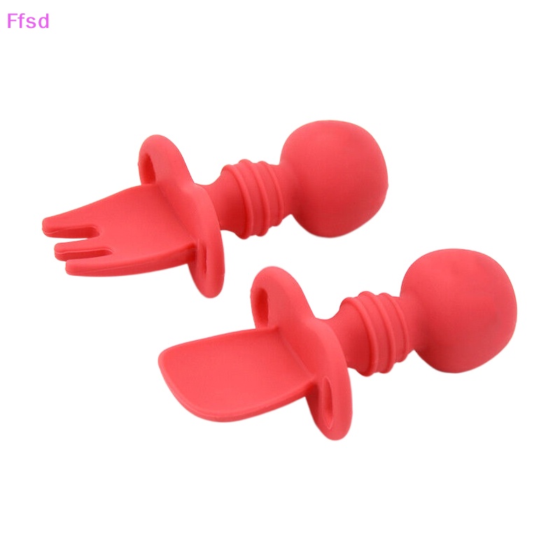 Bộ Muỗng Nĩa Bằng Silicon Mềm Tay Cầm Ngắn Tập Ăn Cho Bé