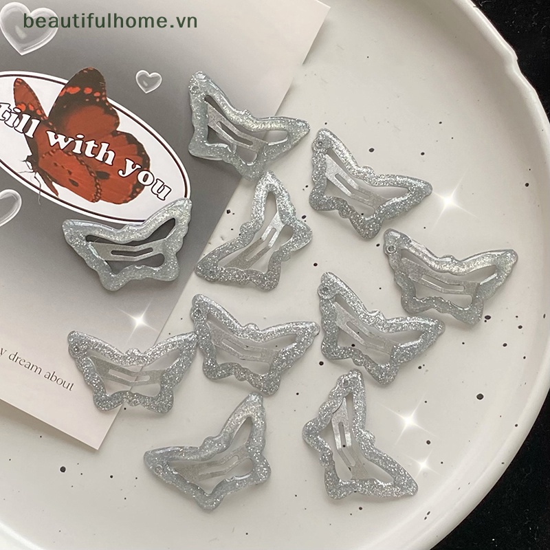 Set 2 Kẹp Tóc BB Hình Bướm Màu Bạc Dễ Thương Cho Nữ