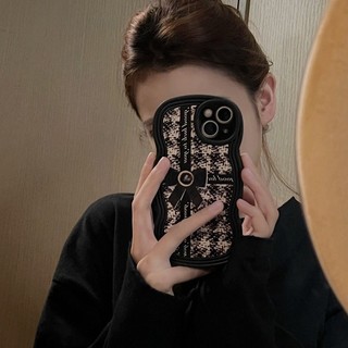 Ốp Điện Thoại Họa Tiết Houndstooth Đính Nơ Cho IPhone 7 7plus 8 8plus Xs Xr 11 12 13 14 Pro Plus Promax