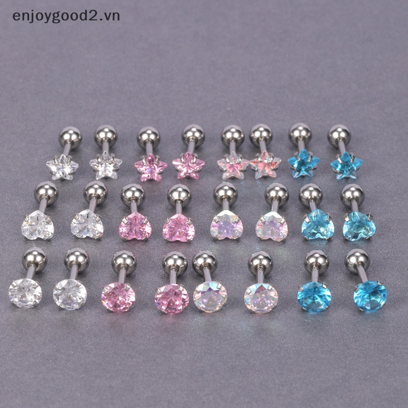 1 Đôi Khuyên Tai Đính Đá Zircon Đơn Giản Bằng Thép Không Gỉ Thời Trang Dự Tiệc Cho Nữ