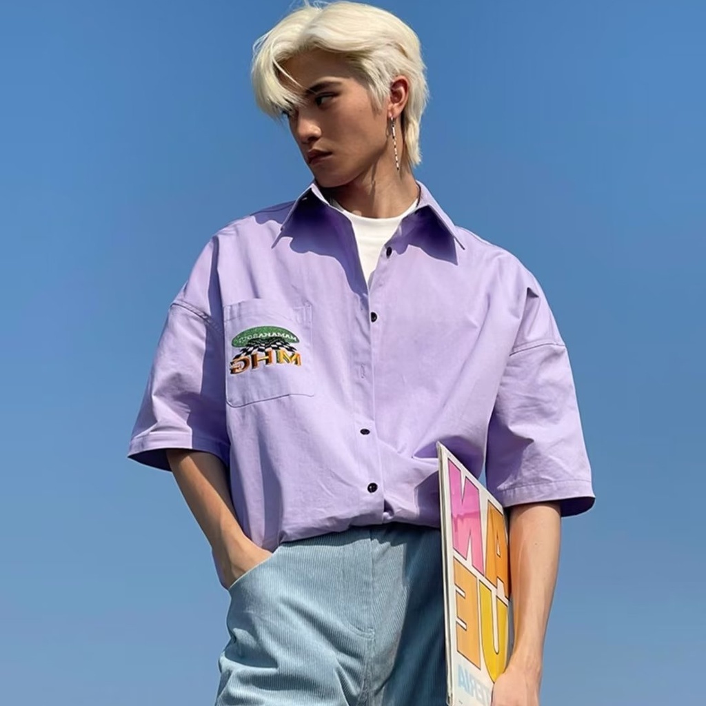 Áo Thun Tay Ngắn Dáng Rộng Ba Màu Sắc Retro Mỹ Mùa Hè