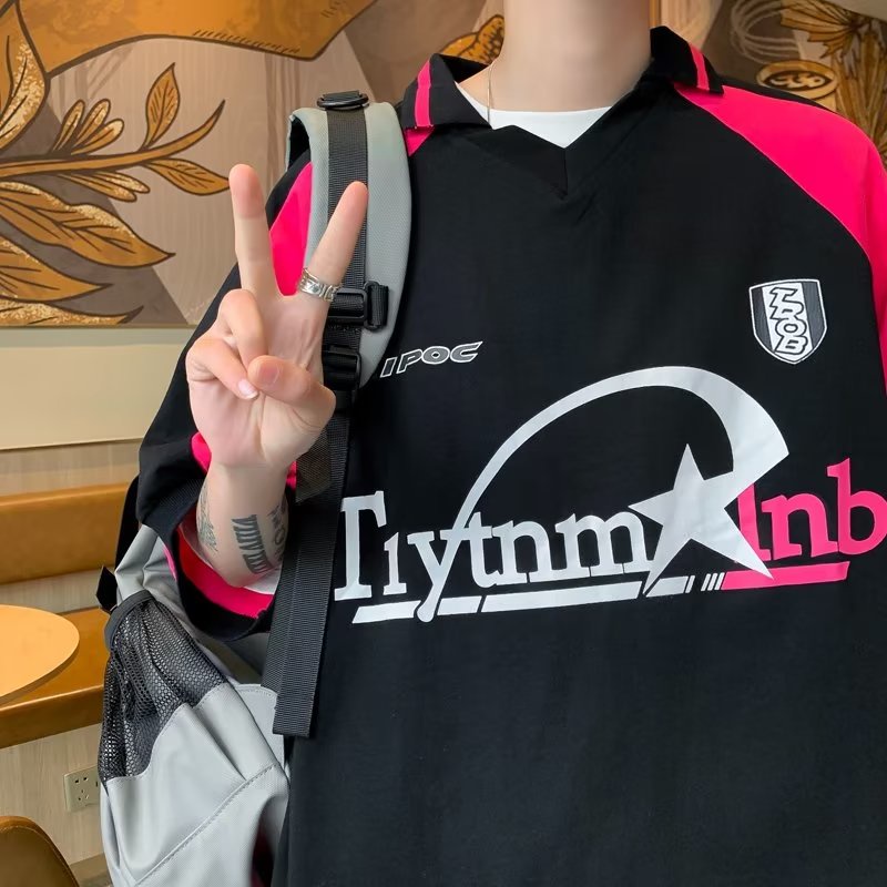 Áo Thun polo Tay Ngắn Màu Sắc Tương Phản Phong Cách Đường Phố Mỹ Thời Trang Mùa Hè Cho Nam