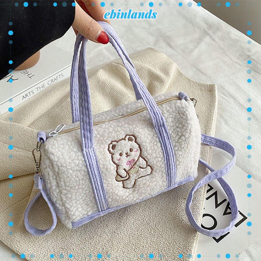Túi Xách Đeo Vai Vải Len Thêu Hình Gấu Thời Trang Cao Cấp