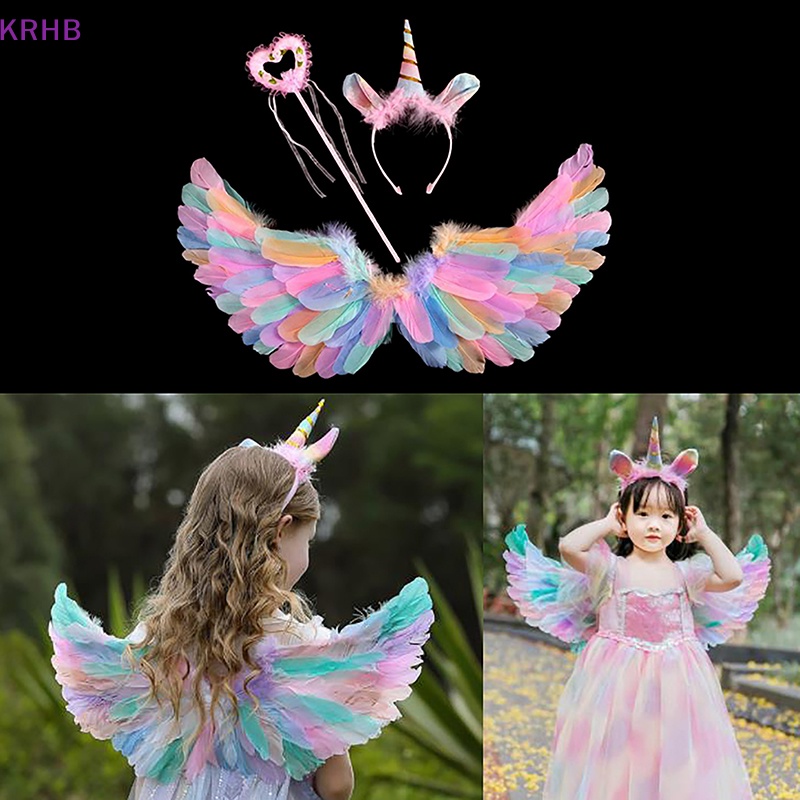 1 Bộ Băng Đô Cánh Thiên Thần Lông Vũ Nhiều Màu Hóa Trang Tiệc Giáng Sinh Cho Bé Gái Mới