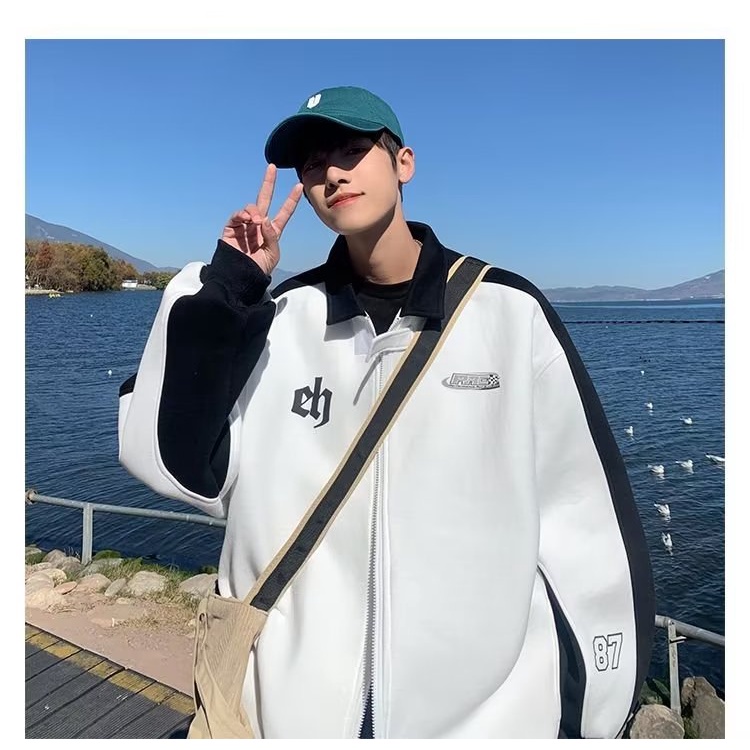 Áo Khoác Bóng Chày Dáng Rộng Màu Sắc Tương Phản Phong Cách Đường Phố Thời Trang Cho Nam Giới