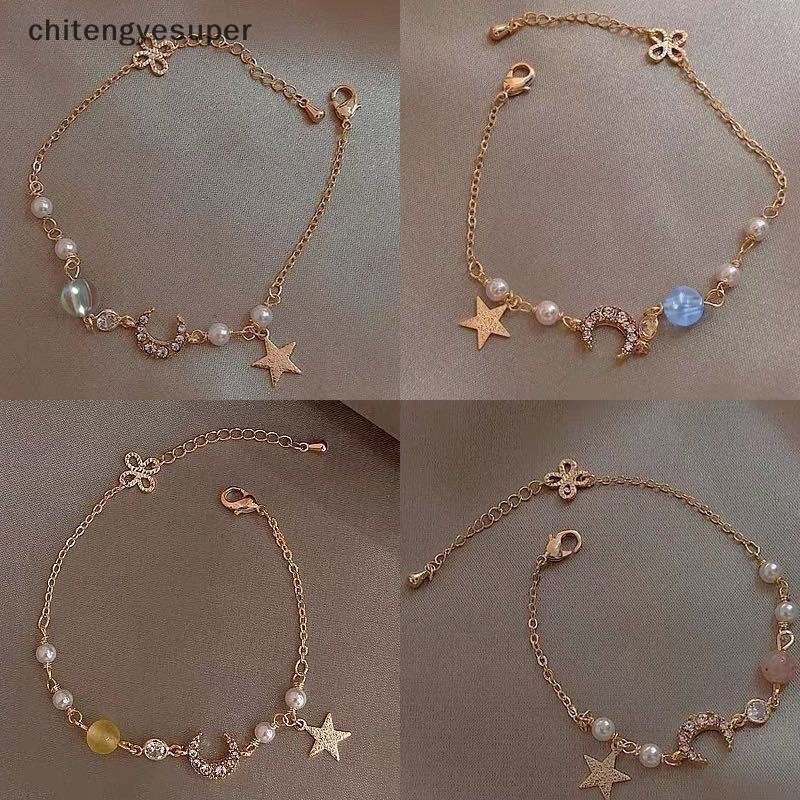 Vòng Tay Hợp Kim Đính Đá Zircon / Mặt Trăng / Ngôi Sao Dễ Thương Thời Trang Cho Nữ