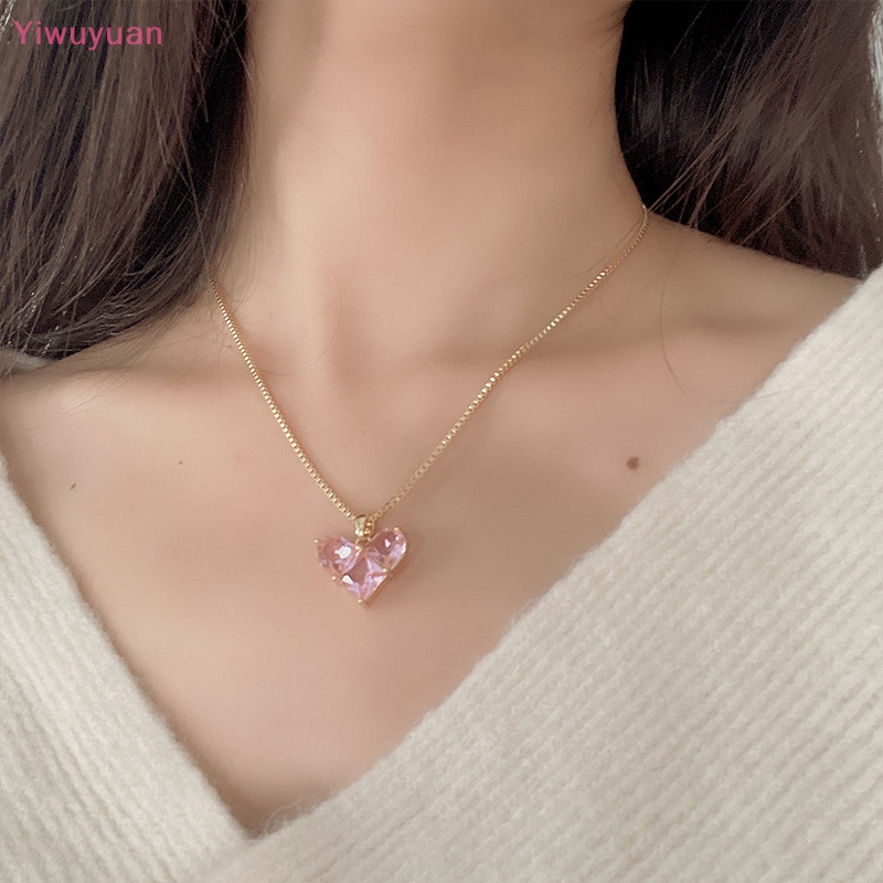 < Yiwuyuan > Vòng cổ Mặt Hình Trái Tim Đính Đá Zircon Màu Hồng Thanh Lịch Thời Trang Xu Hướng Mới Dành Cho Bạn Nữ