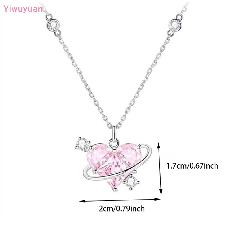 < Yiwuyuan > Vòng cổ Mặt Trái Tim Đính Đá Zircon Màu Hồng Thiết Kế Ngọt Ngào Tinh Tế Cho Nữ Mới
