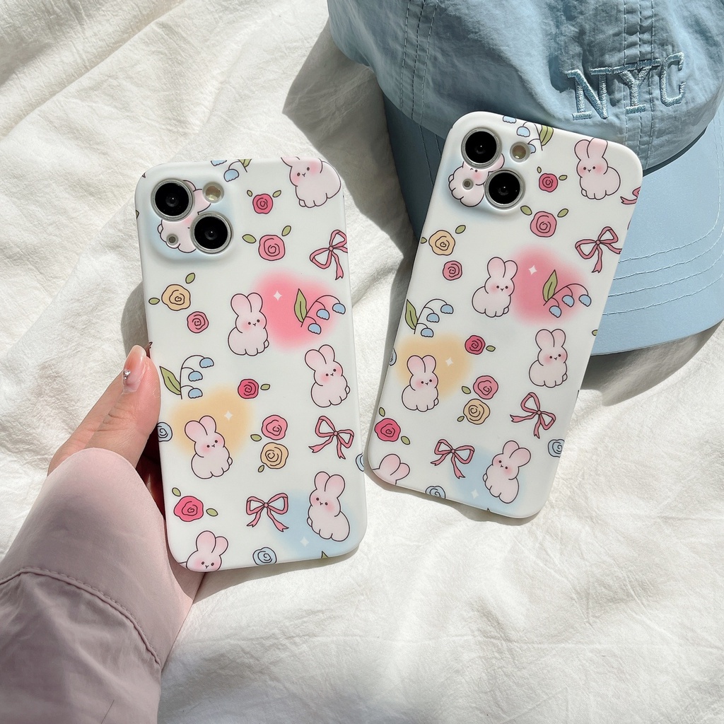 Ốp Điện Thoại Họa Tiết Hoa Và Thỏ Cho Iphone 14 13Pro Max 12 / 11