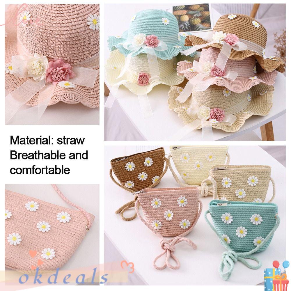 Mũ Rơm Kèm Túi Xách Chống Tia UV Thời Trang Mùa Hè Cho Bé