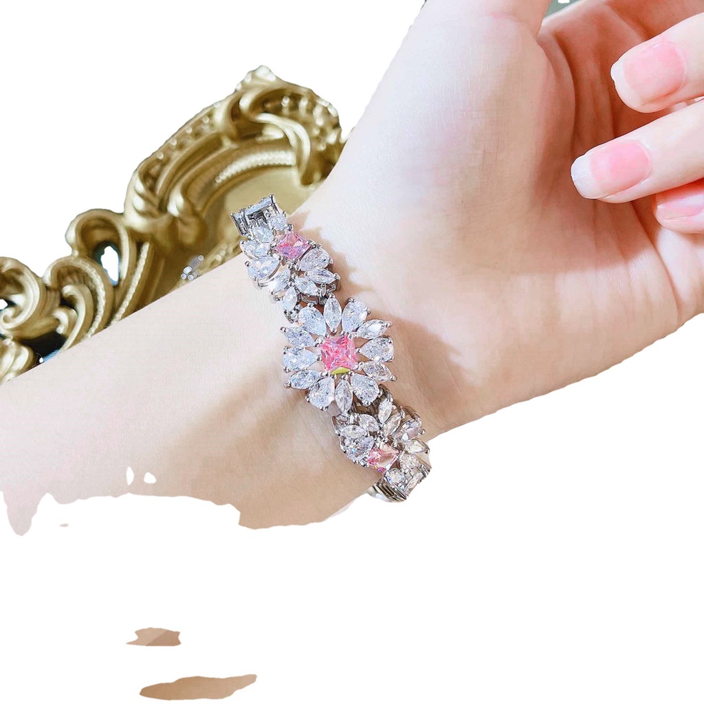 Vòng Tay Đính Đá Kim Cương Màu Hồng / Xanh Lá Phong Cách Mới Cho Nữ