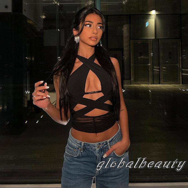 Áo Crop Top Không Tay Cắt Chéo Hở Lưng Thời Trang Mùa Hè Dành Cho Nữ
