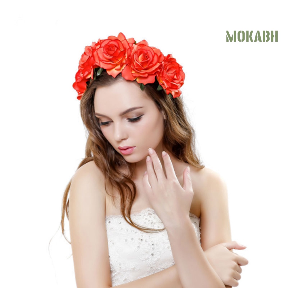 Vòng Hoa Hồng Đội Đầu Phong Cách Bohemia Cho Cô Dâu