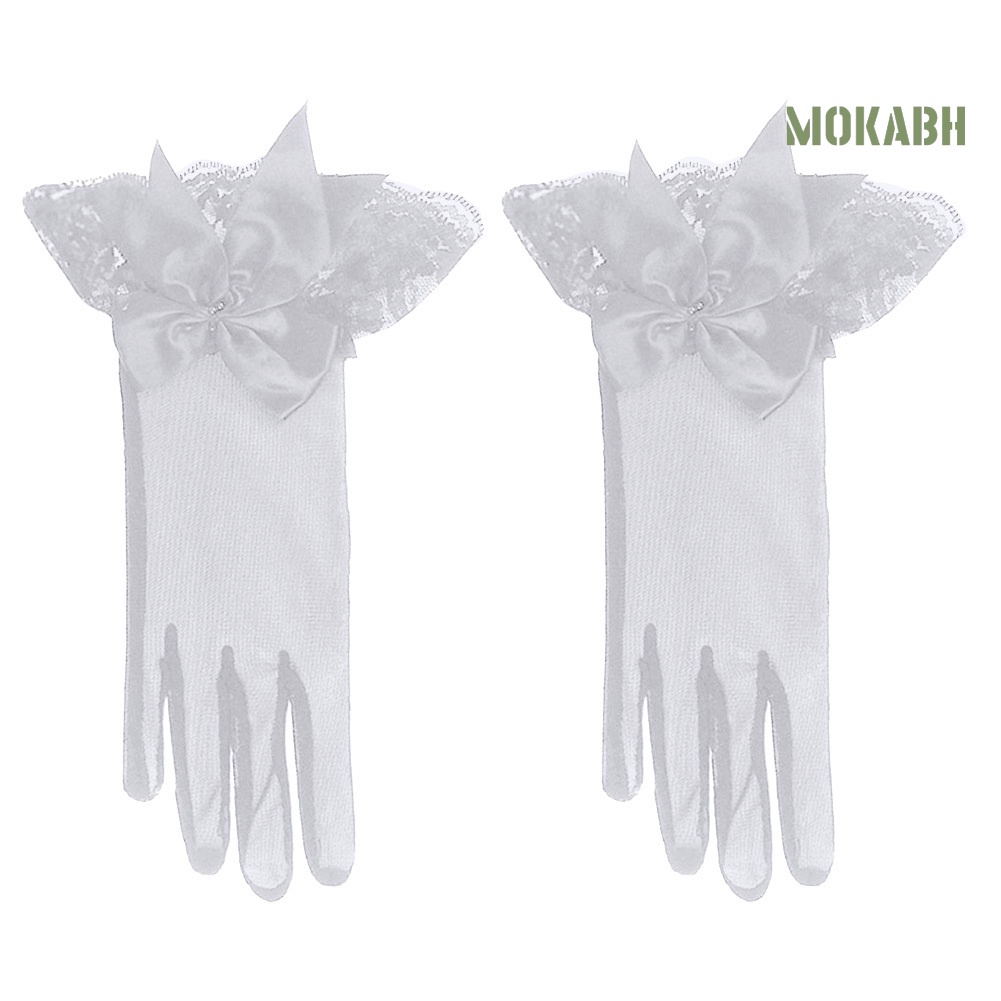 Găng Tay Ngắn Phối Ren Nơ Dành Cho Cô Dâu