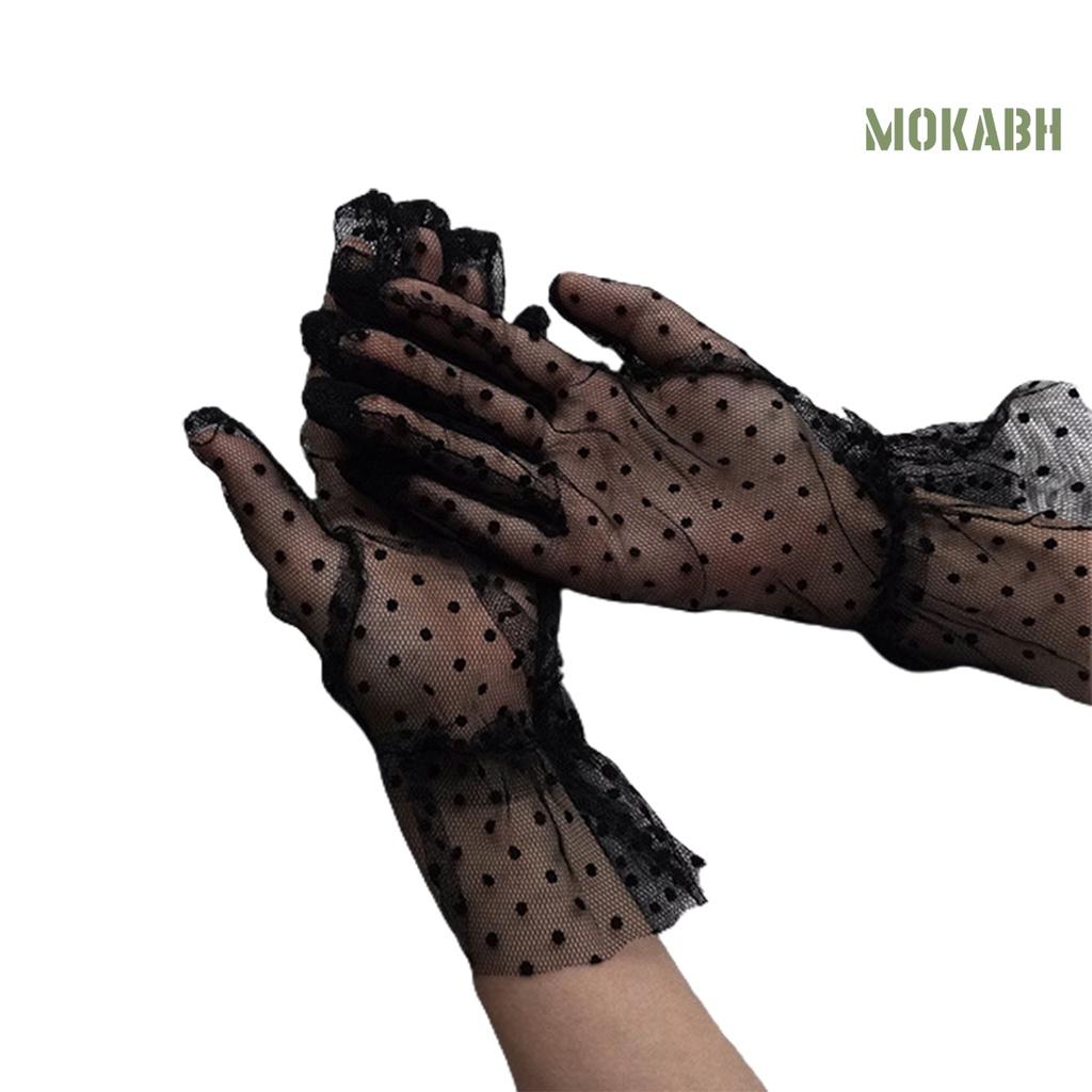 1 Đôi Găng Tay Lưới Vải Tuyn Trong Suốt Họa Tiết Chấm Bi